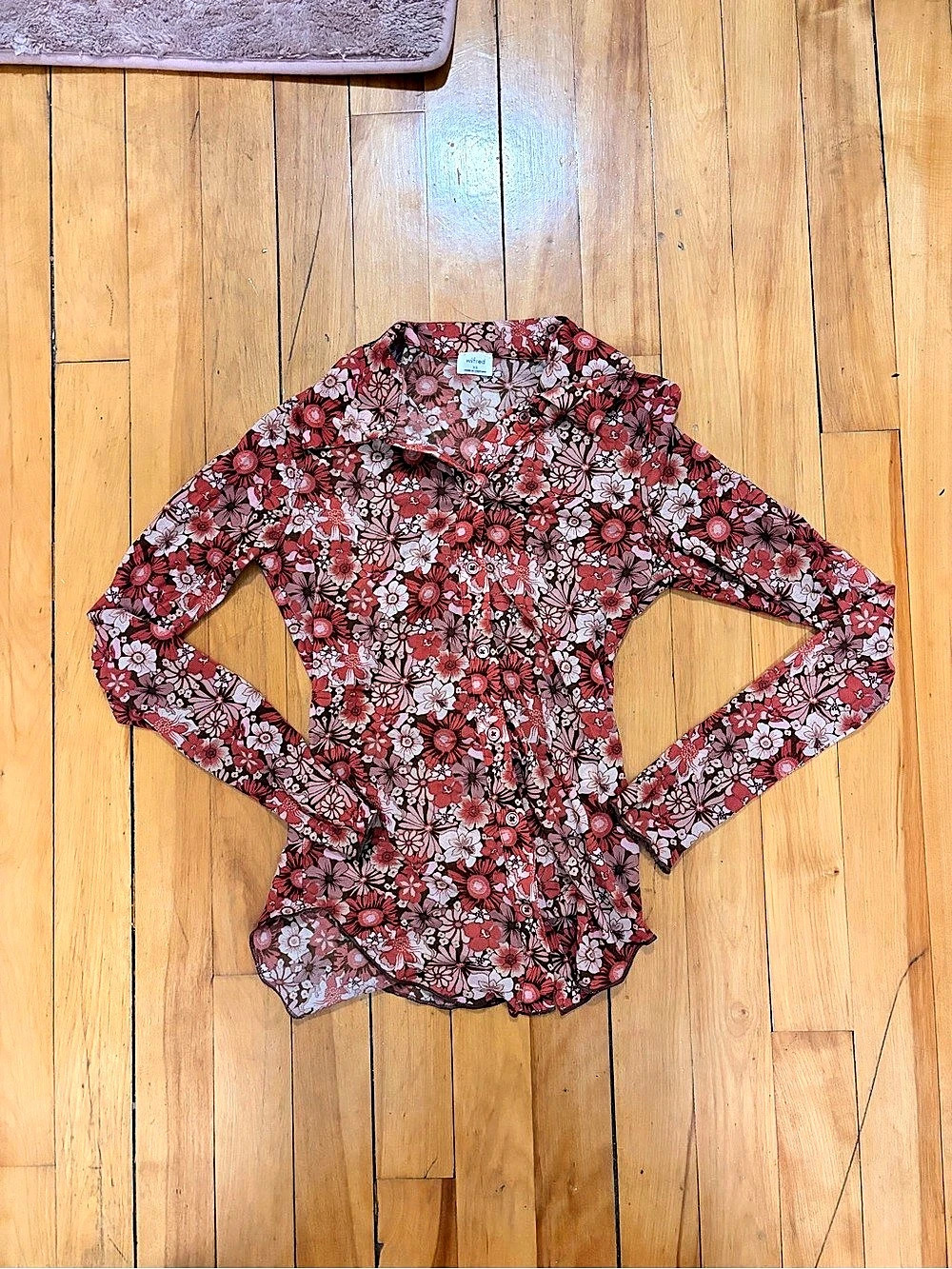 Wilfred Floral Long Sleeve Blouse in Red & Pink Size XS